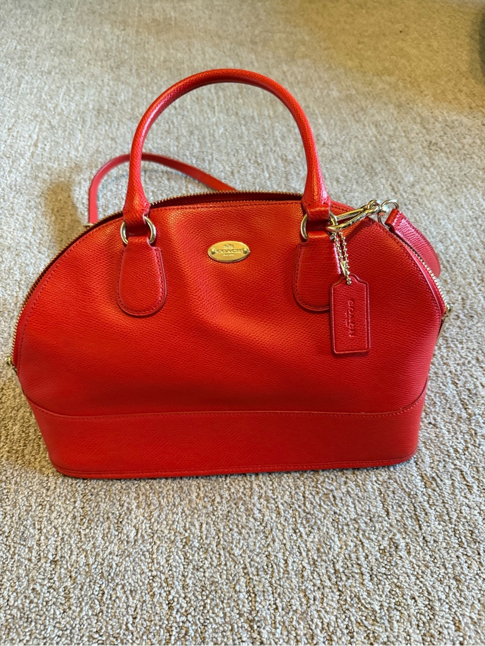 Coach Red Dome Satchel with Gold Hardware and Tag